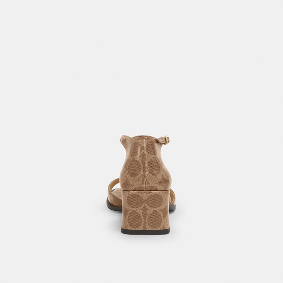 New Coach Tan Block Heel Sandal In Signature Canvas - Picture 3 of 4